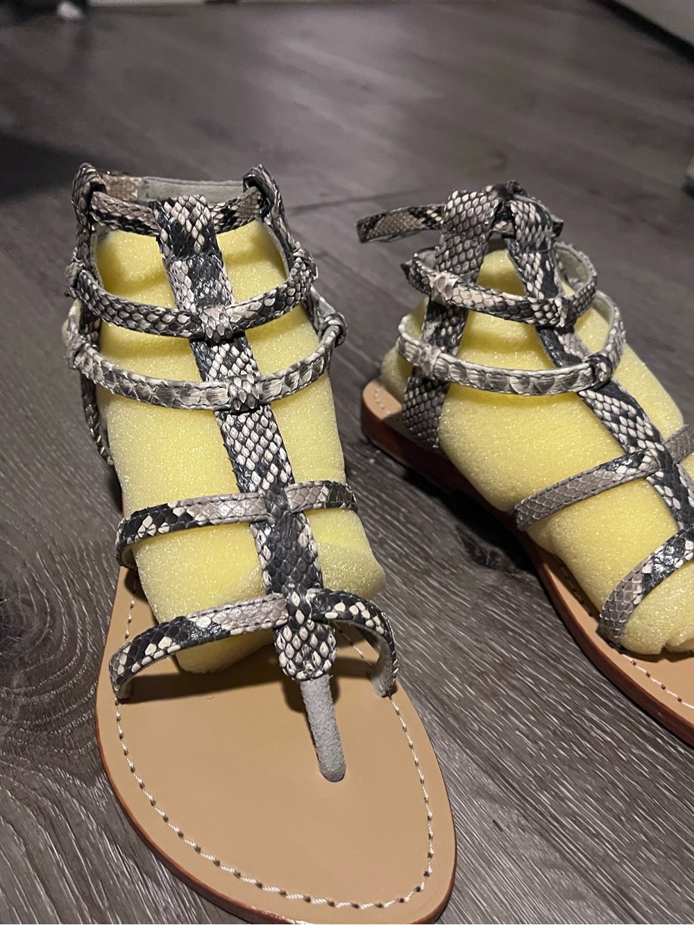 Mystique Boutique Snake-Print Gladiator Sandals - Black/Gray